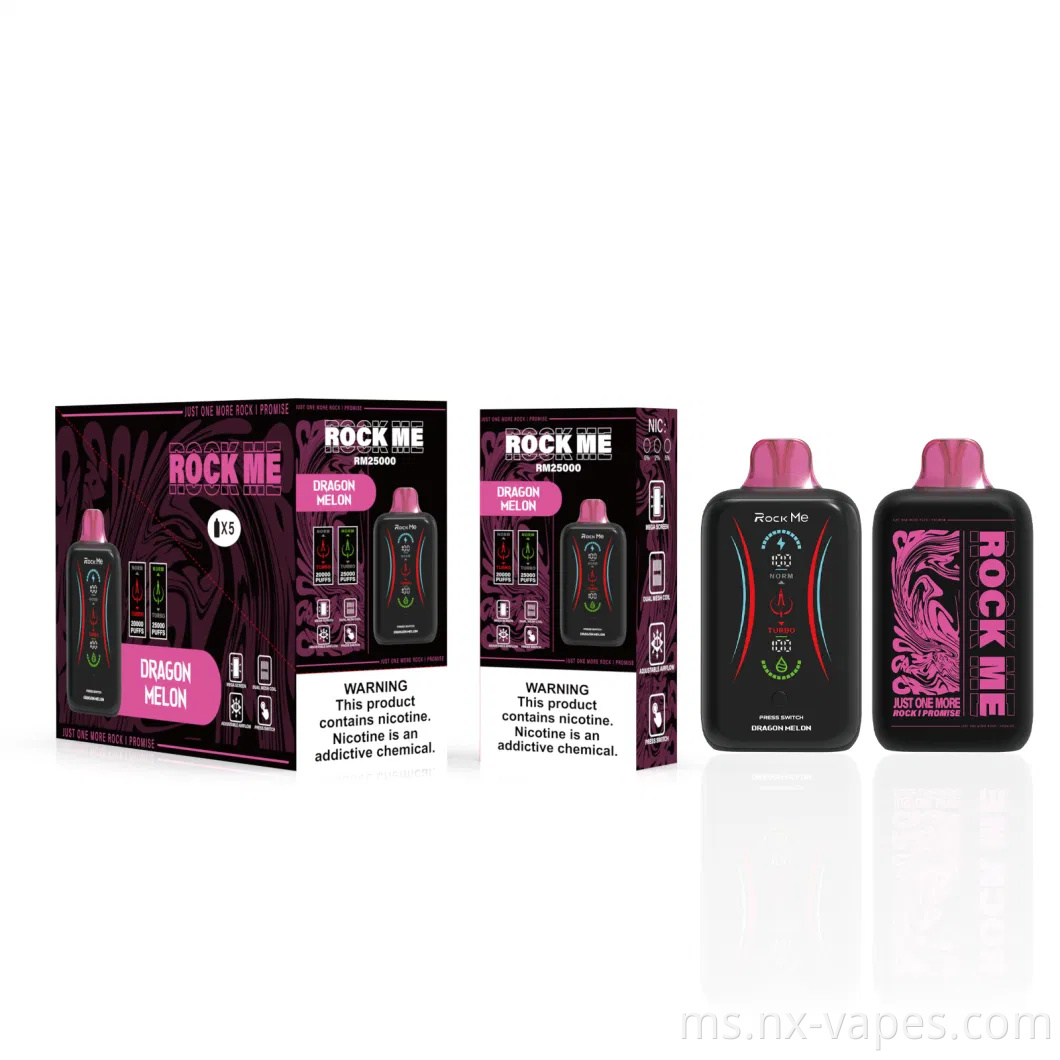 Skrin digital penuh Rockme 25000 Puffs Penjualan Panas di Eurpoe boleh dicas semula borong i vape